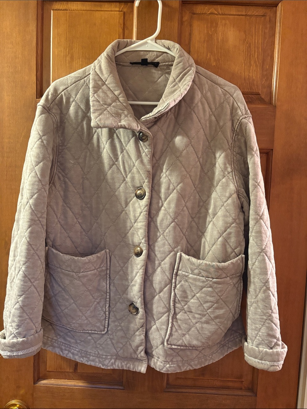 Jane and Delancey Quilted Button-Front Jacket in Light Taupe